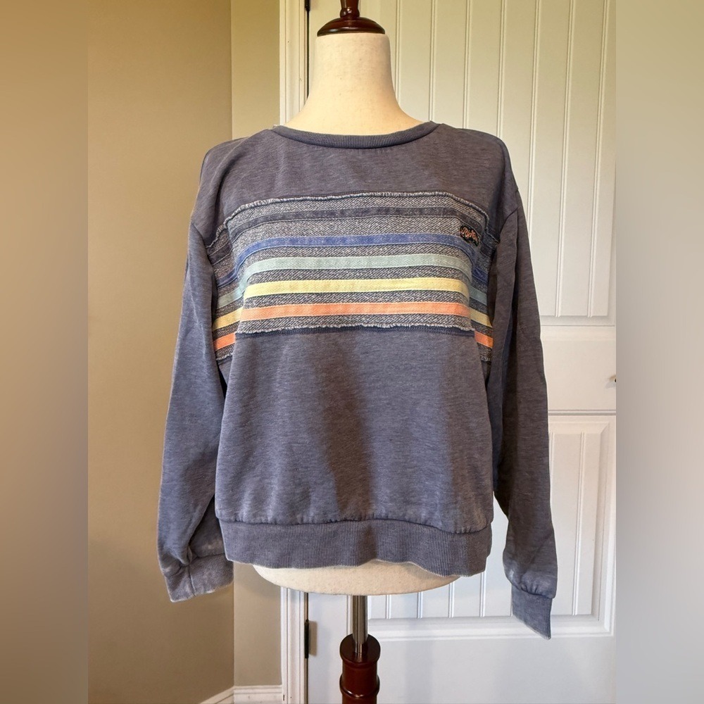 Ripcurl Women's Pullover Sweatshirt Blue Striped‎ Crewneck Casual Size Small